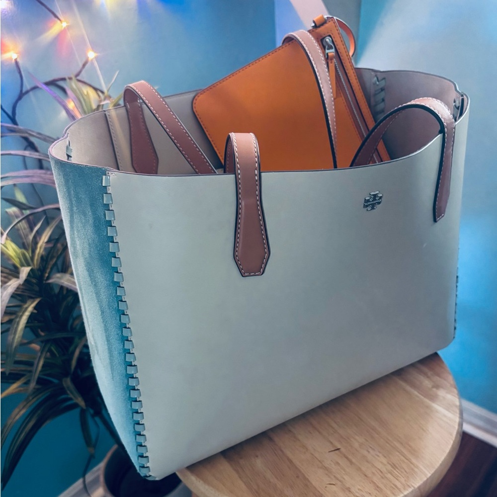 Tory Burch Blake Large Leather Suede Curio Tote Bag